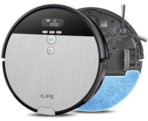 ILIFE V8s Robô Aspirador e Mop Combo, caixote do lixo XL de 750 ml, projetado para pisos rígidos e pêlos de animais ， Bico de sucção auto-ajustável, design sem emaranhado, fino e silencioso, com carregamento automático