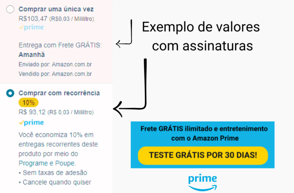 exemplo de valores de yoPRO BEBIDA LÁCTEA com assinaturas amazon prime