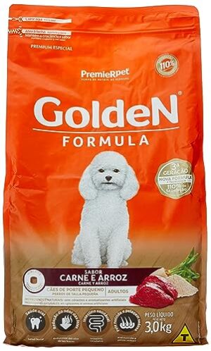 Ração Golden Fórmula Mini Bits para Cães Adultos Pequeno Porte Sabor Carne e Arroz, 3kg Premier Pet Para Todas Pequeno Adulto,