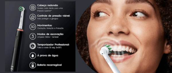 Oral-B PRO Series 3 Escova de dentes elétrica com cabo recarregável, sensor de pressão, timer, 3 modos de escovação e 2 cabeças