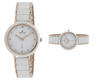 Relógio Feminino Oslo Cerâmica Branco Ultraslim Safira